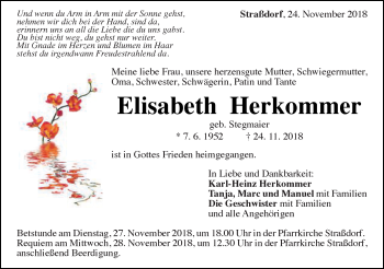 Traueranzeige von Elisabeth Herkommer von Gmünder Tagespost