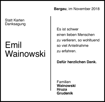 Traueranzeige von Emil Wainowski von Gmünder Tagespost