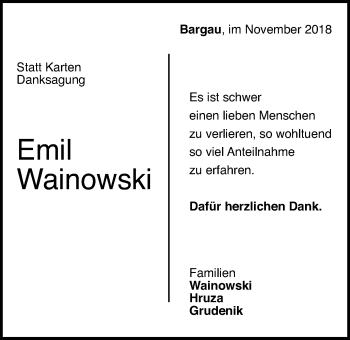 Traueranzeige von Emil Wainowski