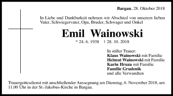 Traueranzeige von Emil Wainowski von Gmünder Tagespost