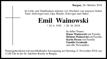 Traueranzeige von Emil Wainowski