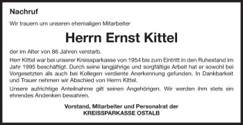 Traueranzeige von Ernst Kittel von Gmünder Tagespost