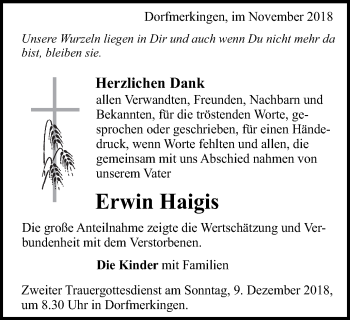 Traueranzeige von Erwin Haigis von Schwäbische Post