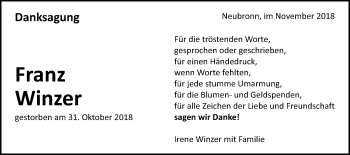 Traueranzeige von Franz Winzer von Kocher-Lein-Bote