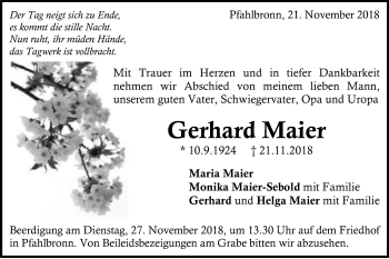 Traueranzeige von Gerhard Maier von Gmünder Tagespost