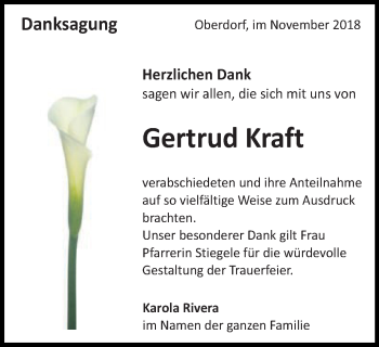 Traueranzeige von Gertrud Kraft von Bopfinger Stadtanzeiger
