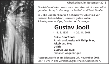 Traueranzeige von Gustav Jooß von Schwäbische Post