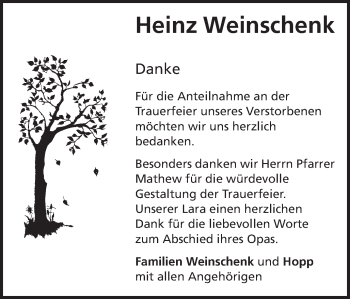 Traueranzeige von Heinz Weinschenk von Schwäbische Post
