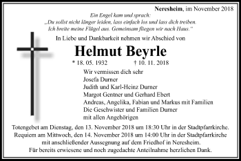 Traueranzeige von Helmut Beyrle von Schwäbische Post