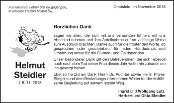 Traueranzeige von Helmut Steidler von Schwäbische Post