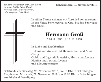 Traueranzeige von Hermann Groß von Gmünder Tagespost