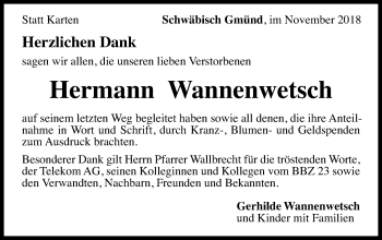 Traueranzeige von Hermann Wannenwetsch