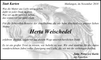 Traueranzeige von Herta Weischedel von Gmünder Tagespost