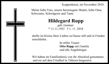 Traueranzeige von Hildegard Rupp