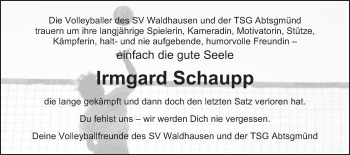 Traueranzeige von Irmgard Schaupp von Schwäbische Post