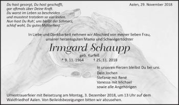 Traueranzeige von Irmgard Schaupp von Schwäbische Post
