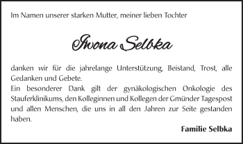 Traueranzeige von Iwona Selbka von Gmünder Tagespost