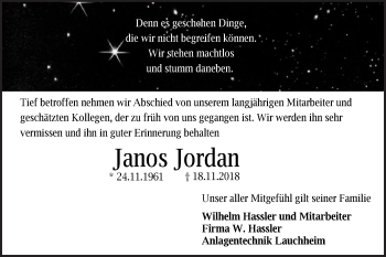 Traueranzeige von Janos Jordan von Schwäbische Post