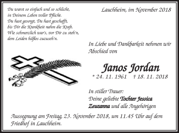 Traueranzeige von Janos Jordan von Schwäbische Post