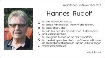Traueranzeige von Johannes Rudolf von Gmünder Tagespost