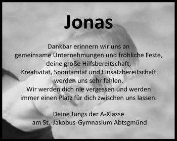 Traueranzeige von Jonas Krieger von Schwäbische Post