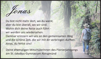Traueranzeige von Jonas Krieger von Schwäbische Post