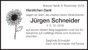 Traueranzeige von Jürgen Schneider von Schwäbische Post