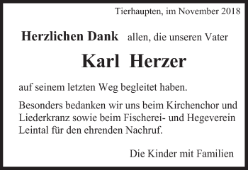 Traueranzeige von Karl Herzer
