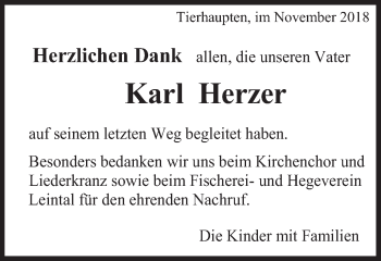 Traueranzeige von Karl Herzer von Gmünder Tagespost