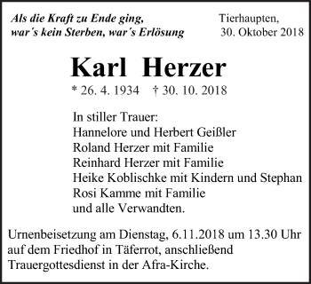 Traueranzeige von Karl Herzer