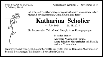 Traueranzeige von Katharina Scholier