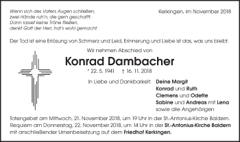 Traueranzeige von Konrad Dambacher von Schwäbische Post
