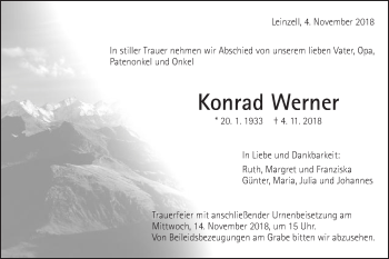 Traueranzeige von Konrad Werner von Gmünder Tagespost