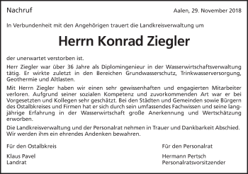 Traueranzeige von Konrad Ziegler von Schwäbische Post