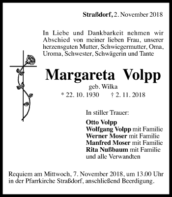 Traueranzeige von Margareta Volpp von Gmünder Tagespost