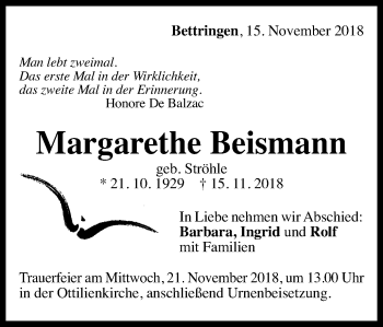 Traueranzeige von Margarethe Beismann von Gmünder Tagespost
