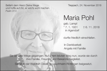 Traueranzeige von Maria Pohl von Schwäbische Post