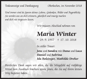 Traueranzeige von Maria Winter von Amtsblatt_Oko