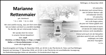 Traueranzeige von Marianne Rettenmaier von Schwäbische Post