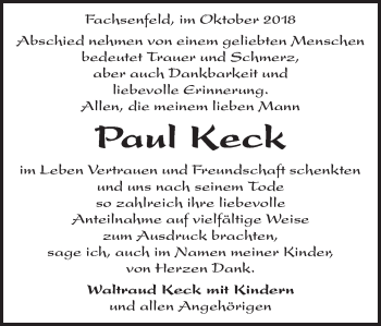 Traueranzeige von Paul Keck von Schwäbische Post