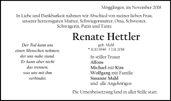 Traueranzeige von Renate Hettler von Gmünder Tagespost