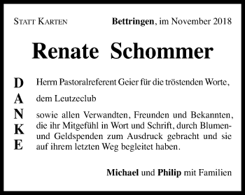 Traueranzeige von Renate Schommer von Gmünder Tagespost
