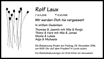 Traueranzeige von Rolf Laux von Gmünder Tagespost