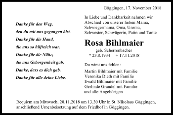 Traueranzeige von Rosa Bihlmaier von Gmünder Tagespost