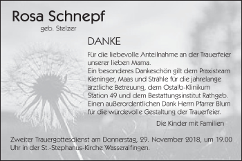 Traueranzeige von Rosa Schnepf von Schwäbische Post