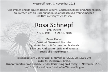 Traueranzeige von Rosa Schnepf von Schwäbische Post