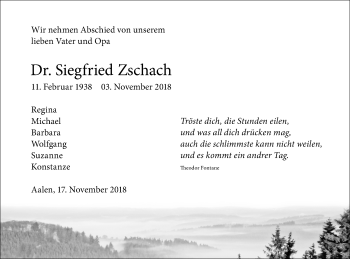 Traueranzeige von Siegfried Zschach von Schwäbische Post