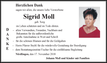 Traueranzeige von Sigrid Moll von Schwäbische Post