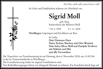 Traueranzeige von Sigrid Moll von Schwäbische Post
