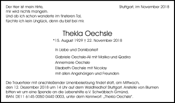 Traueranzeige von Thekla Oechsle von Gmünder Tagespost